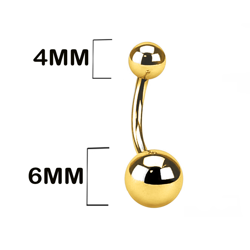 Steel 316L Gold Ti-PVD Coated Bananabell with Screwballs (4+6mm) - 14GA(1.6mm)   