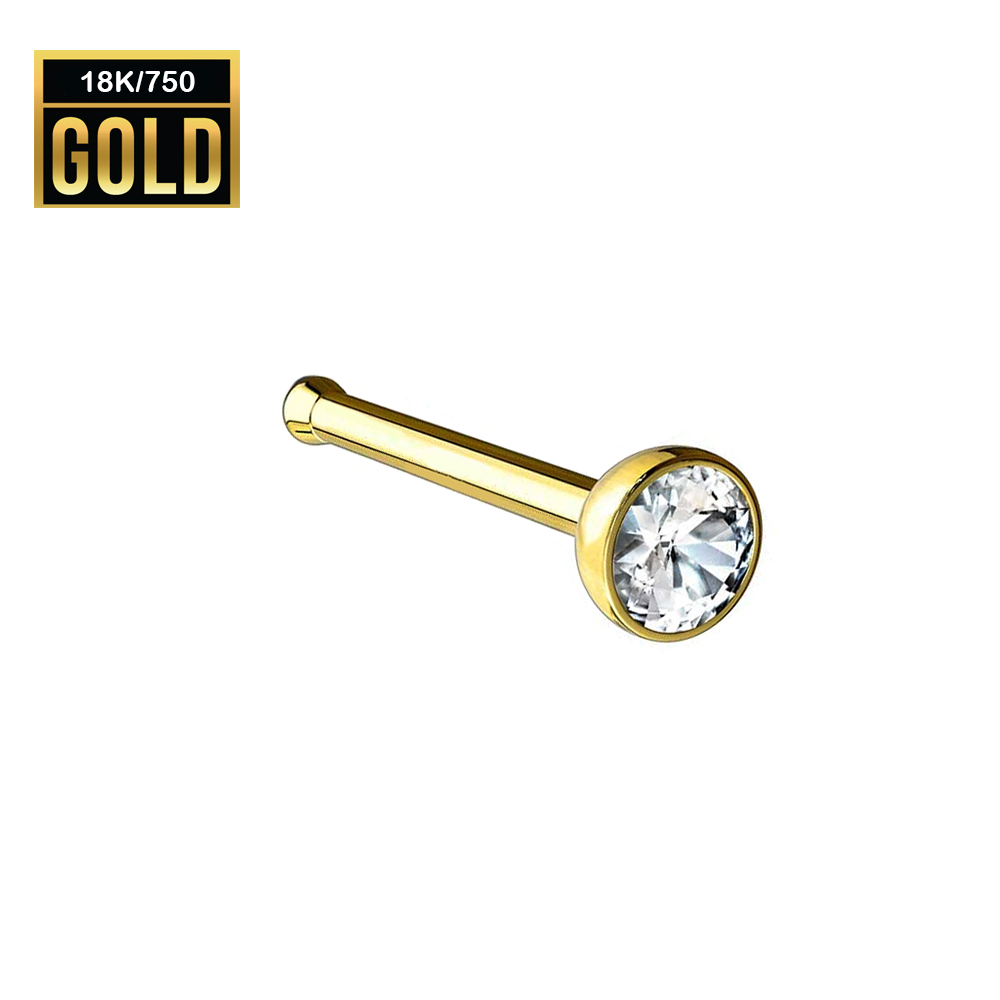 18K Real Gold Nose Stud with Zirconia Crystal - 23GA(0.6mm)