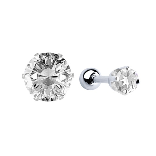 Steel 316L Barbell with Cubic Zirconia Stone (Prong Setting) - 18GA(1.0mm)