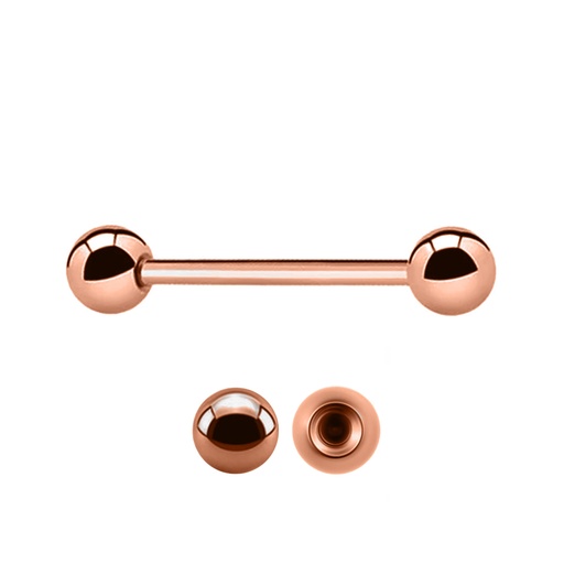 Steel 316L Rose Gold Ti-PVD Coated Extra long Barbell with Screwballs -14GA(1.6mm)