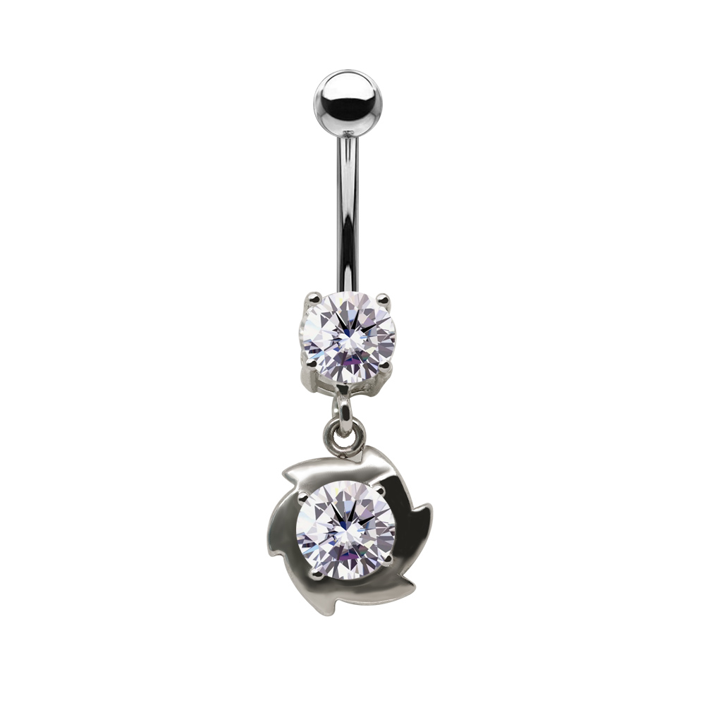 Steel 316L Belly Button Banana in Fashion Design - CC -Crystal Clear -14GA(1.6mm) 