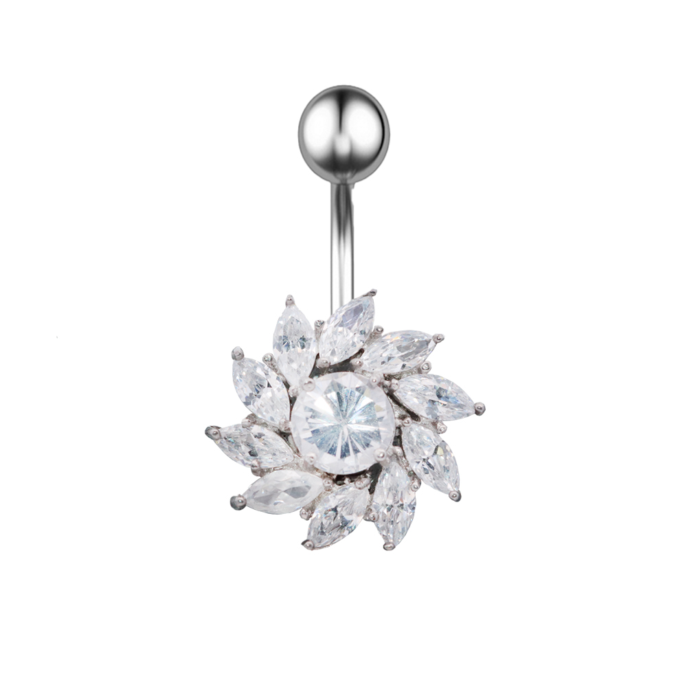 Steel 316L Belly Button Banana in Steel Design - CC Crystal Clear