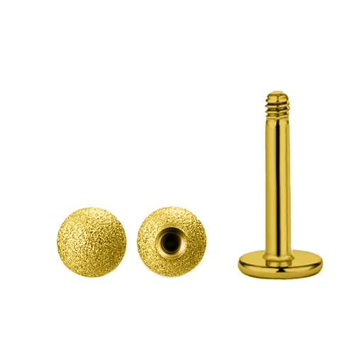 Steel 316L Gold Ti-PVD  Coated Labret with Sandblasted Screwball - 14GA(1.6mm) 