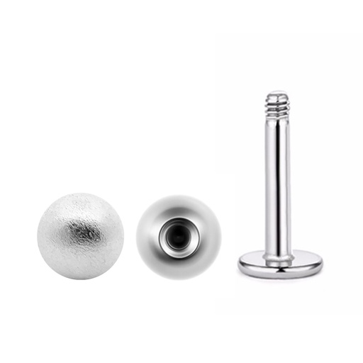 Steel 316L Labret with Sandblasted Screwball - 16GA(1.2mm) 