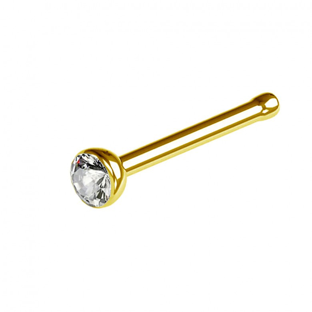 Steel 316L Gold PVD Titanium Coated Nose Pin with 2mm Crystal - 20GA(0.8mm)