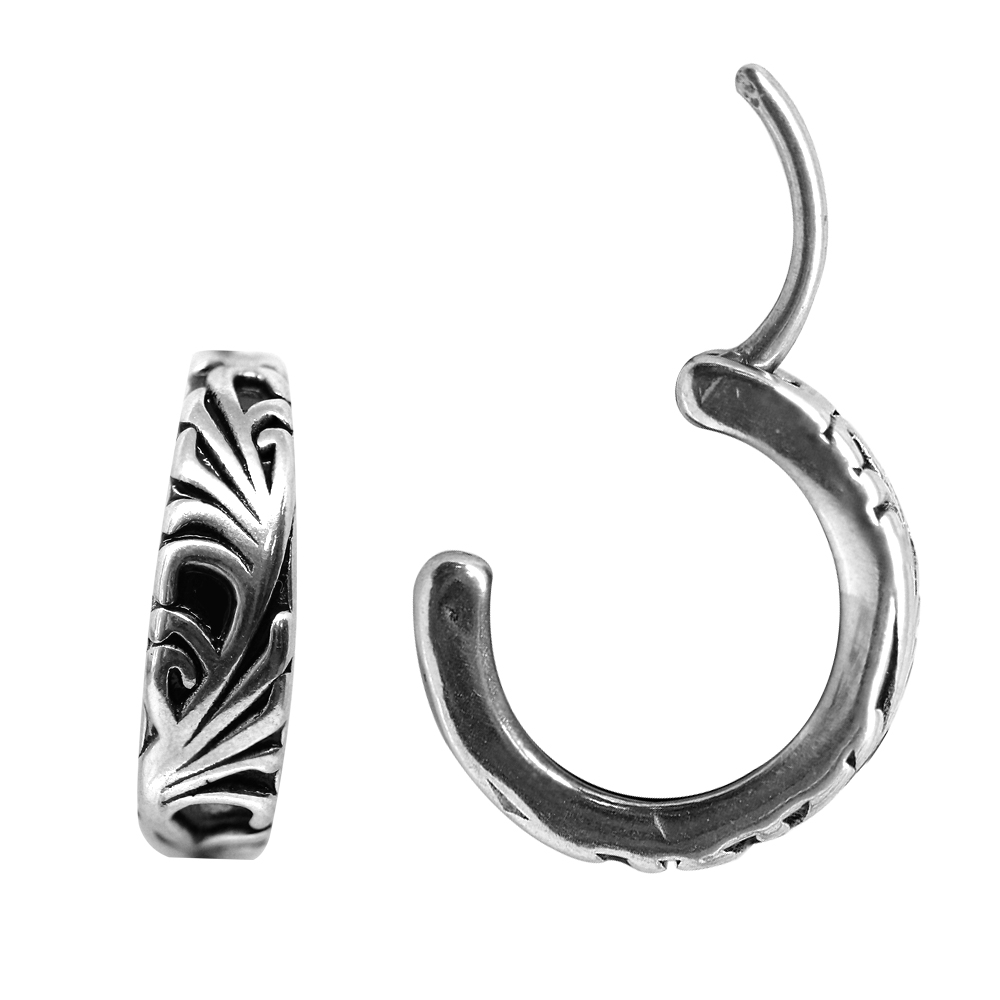 Steel  316L Casting Hinged Segment Ring Clicker  Engraved Vine Motif Design