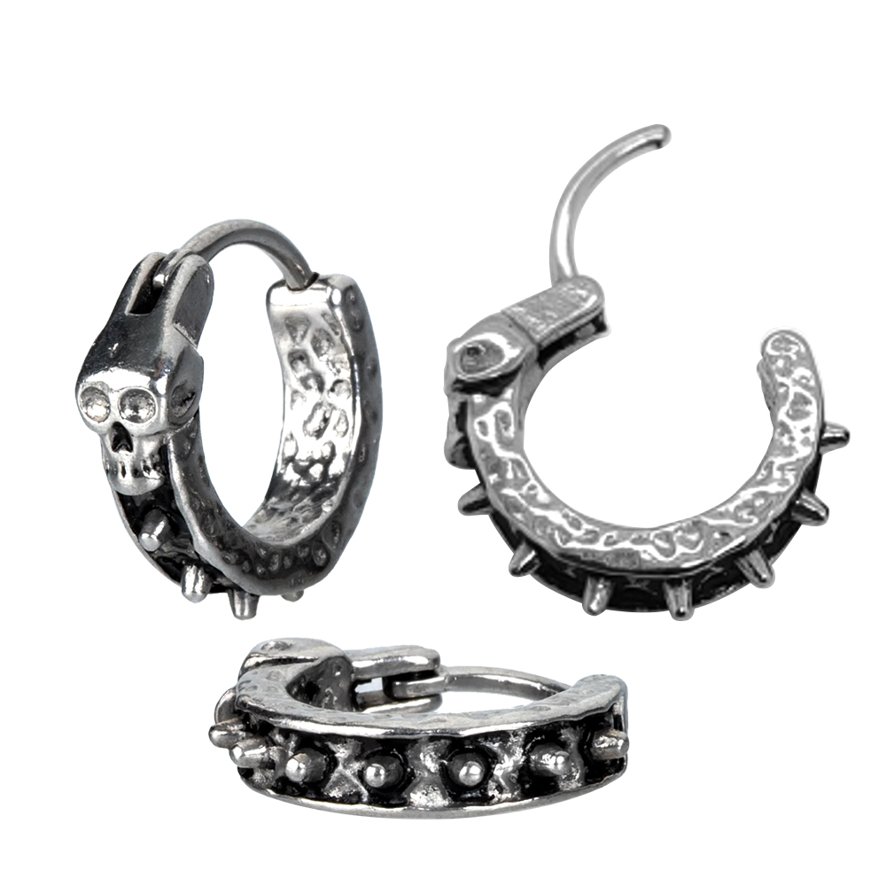 Steel 316L Casting Hinged Segment Ring Clicker with Skull & Mini Spikes