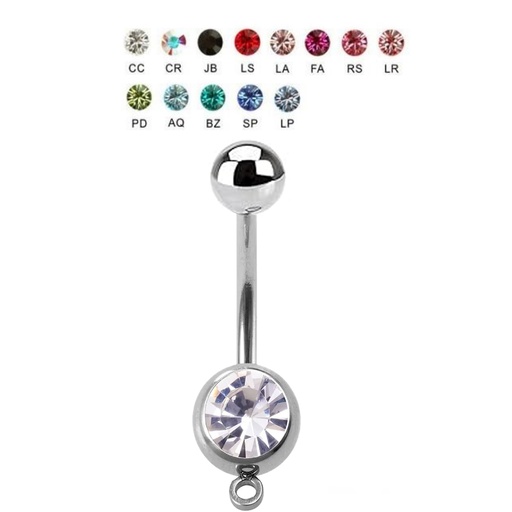 Steel 316L Bananabell with Hoop and with Single Setted Crystal Ball (5+8mm) - 14GA(1.6mm)