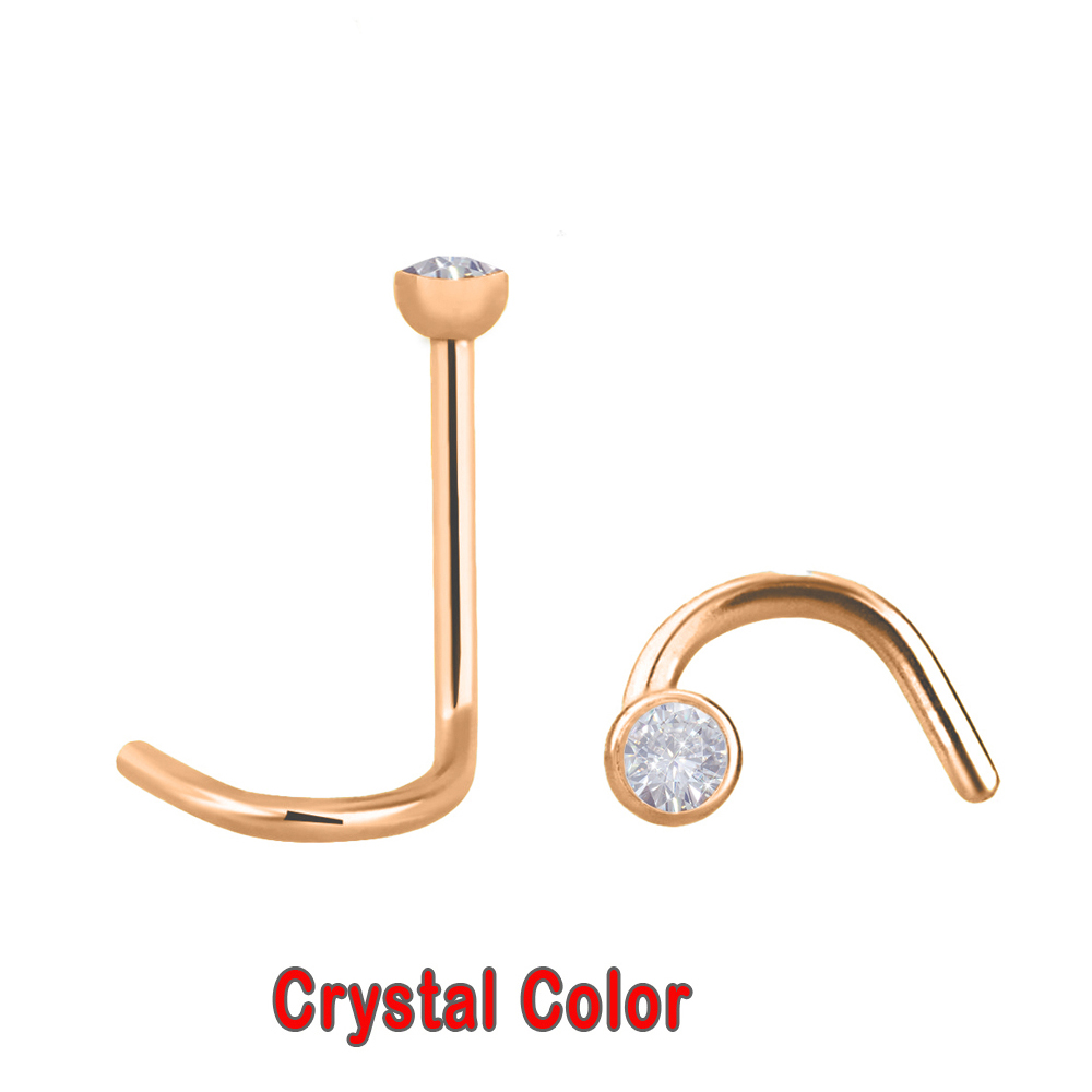 Steel 316L Rose Gold PVD Coated Nose Spiral with 2.5mm Crystal - 18GA(1.0mm)