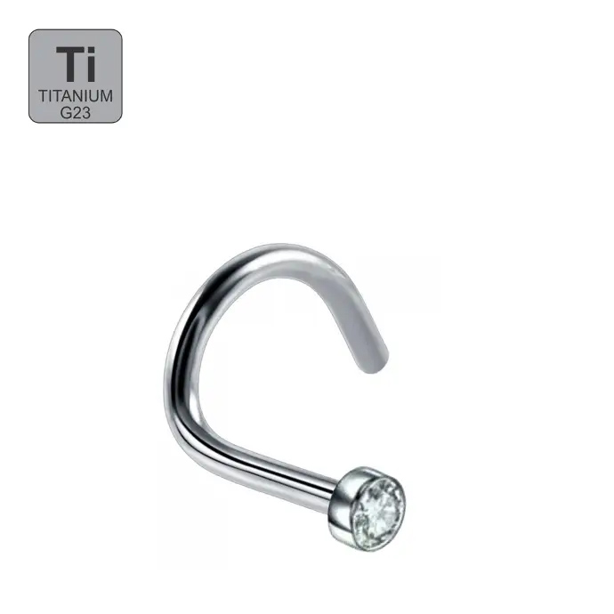 Titanium G23 Nose Spiral with 2mm Flat Crystal Disc - 18GA(1.0mm)