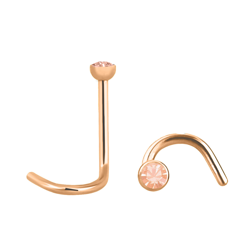 Steel 316L Rose Gold Ti-PVD Coated Nose Spiral with 1.5mm Crystal - 20GA(0.8mm) 