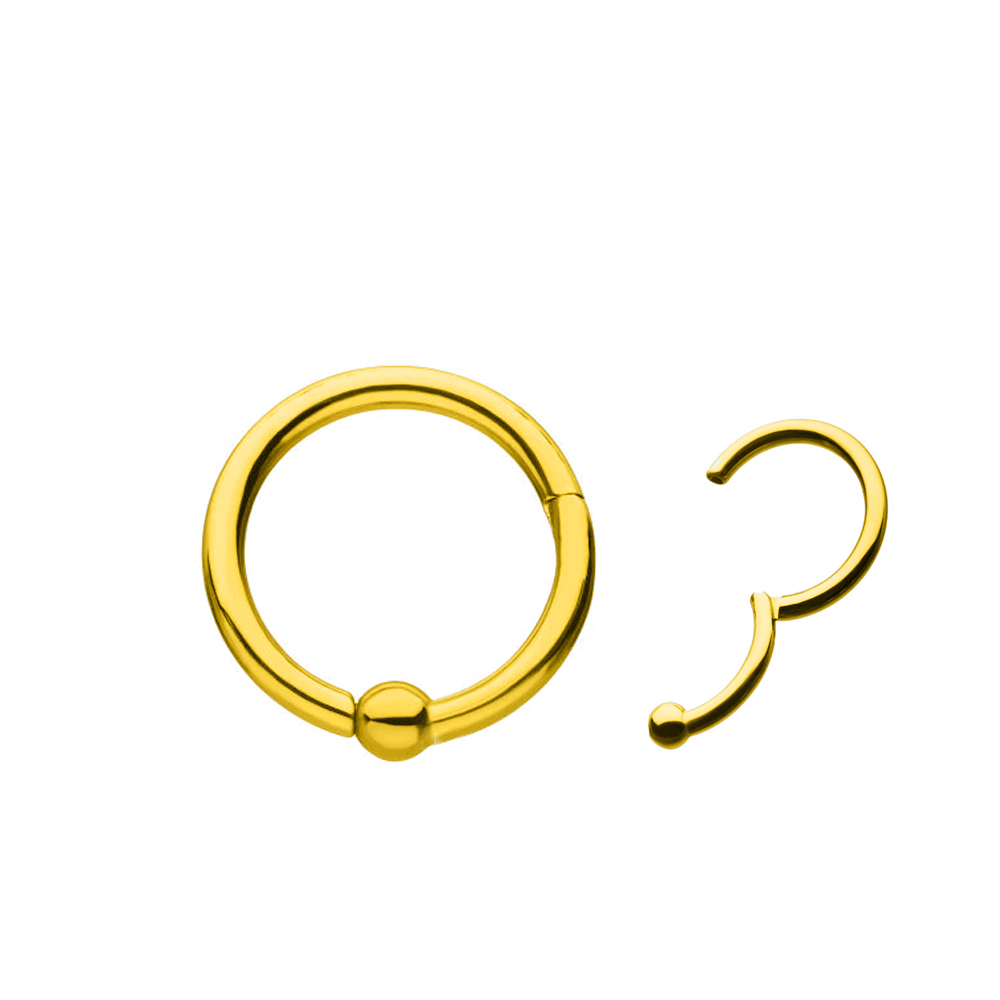 Steel 316L Gold PVD Titanium Coated Hinged Segment Ring Clicker with Ball
