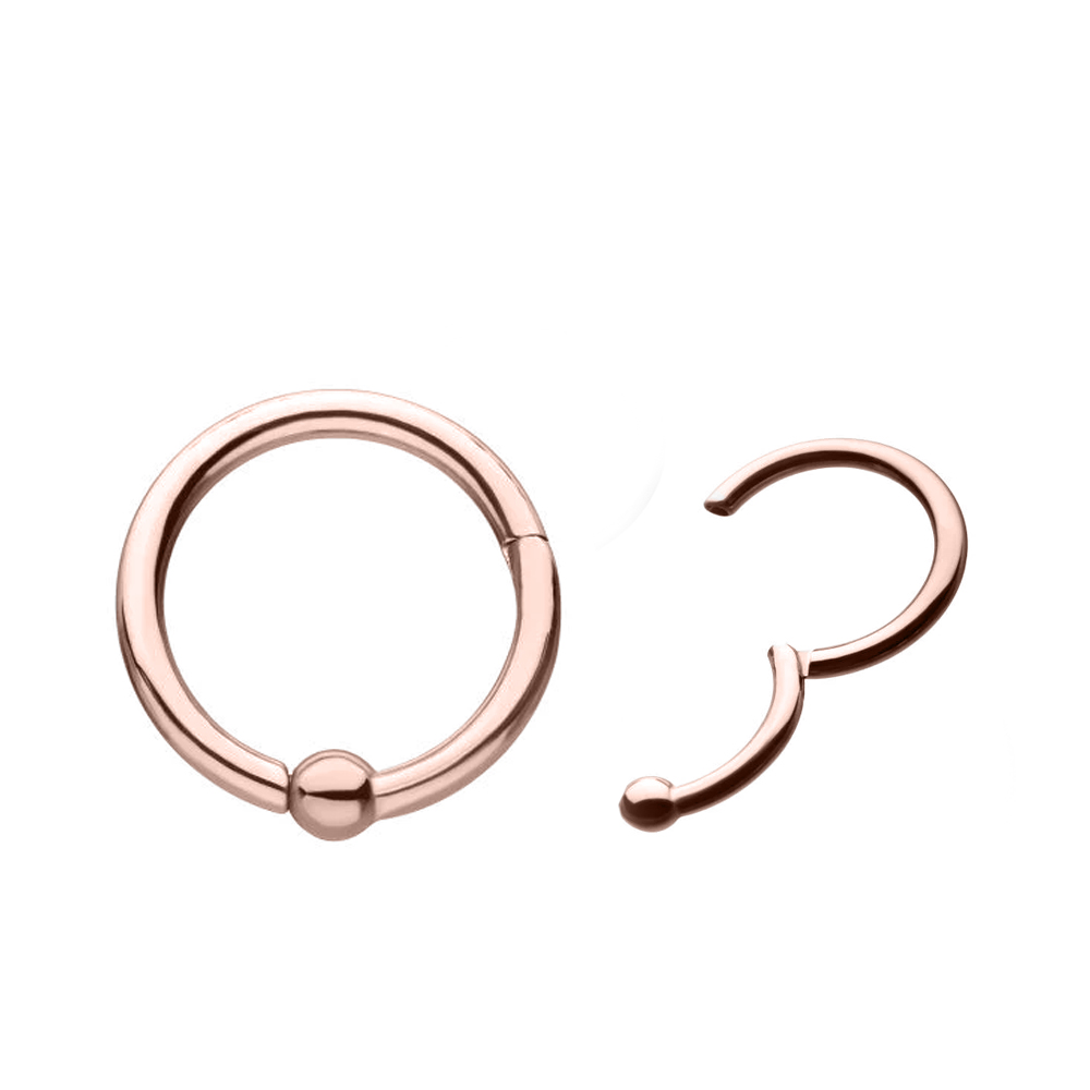 Steel 316L Rose Gold Ti-PVD Coated Hinged Segment Ring Clicker with Ball 