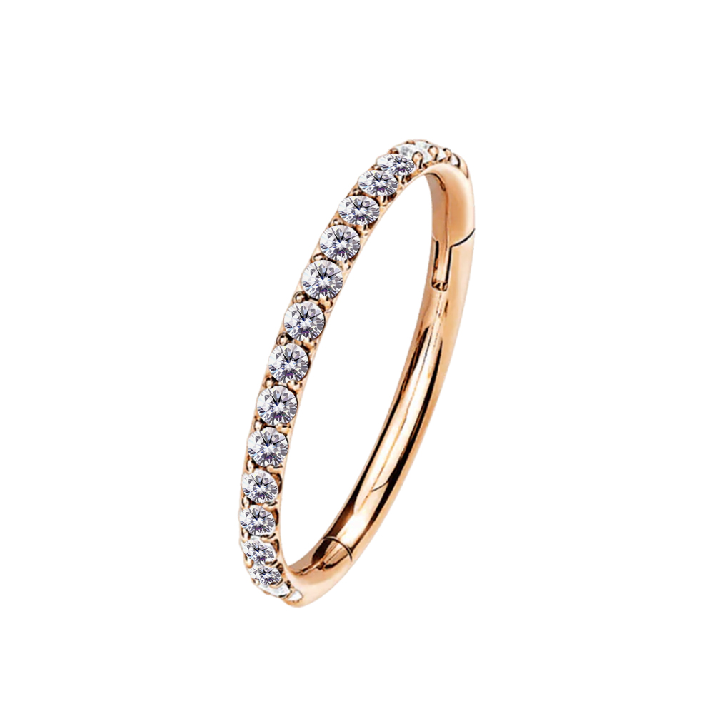 Steel 316L Rose Gold Ti-PVD Coated Hinged Segment Ring Clicker with Crystals 