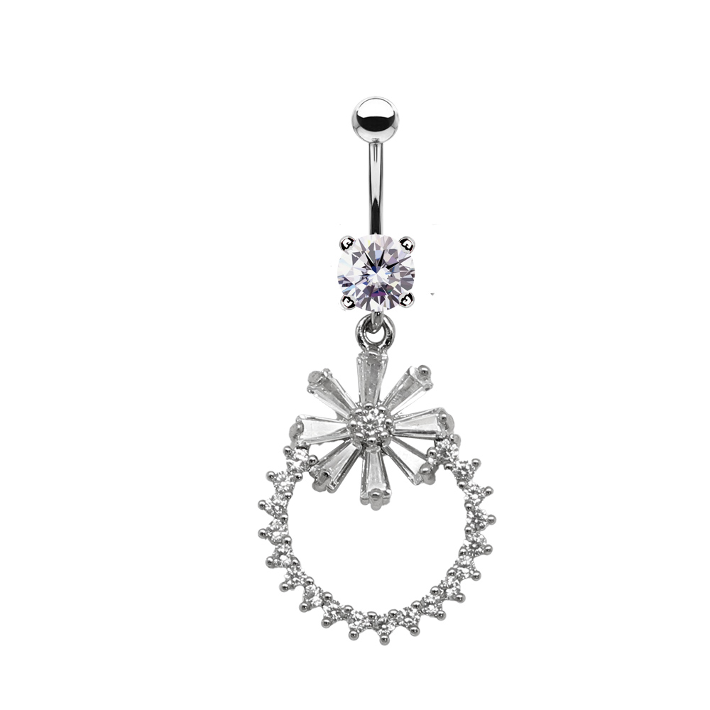 Steel 316L Belly Banana With Crystal - CC Crystal Clear -14GA(1.6mm)  
