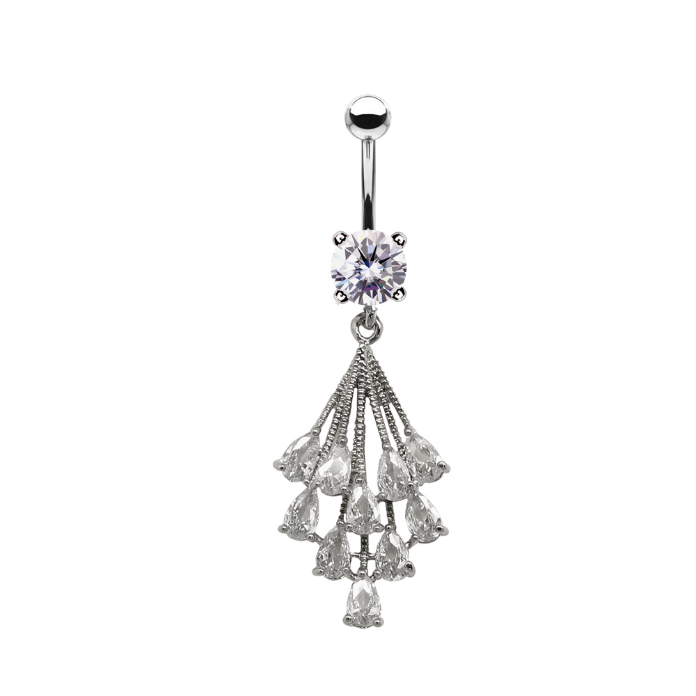 Steel 316L Belly Banana With Crystal - CC Crystal Clear -14GA(1.6mm)  