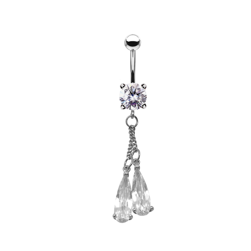 Steel 316L Belly Banana With Crystal - CC Crystal Clear 