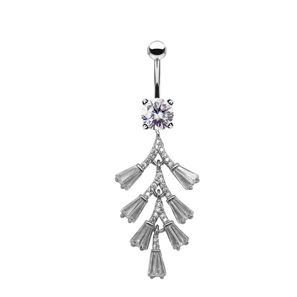 Steel 316L Belly Banana With Crystal - CC Crystal Clear -14GA(1.6mm)   