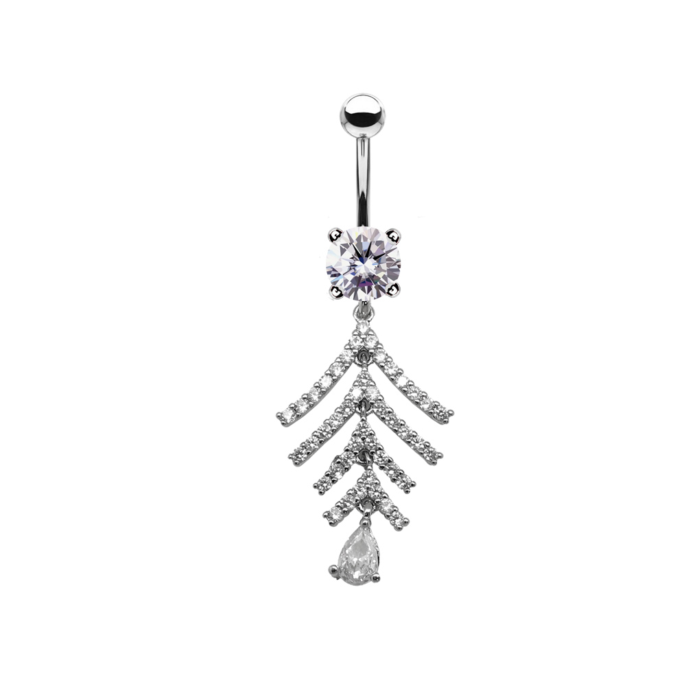 Steel 316L Belly Banana With Crystal - CC Crystal Clear -14GA(1.6mm) 