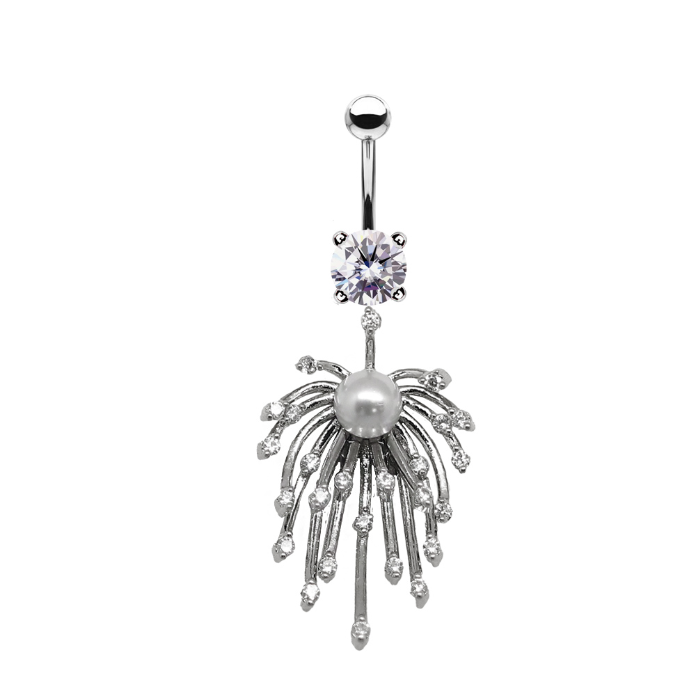 Steel 316L Belly Banana With Crystal - CC Crystal Clear -14GA(1.6mm)   