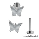 Steel 316L Internally Threaded Labret Butterfly Design With Opal Rainbow Crystals