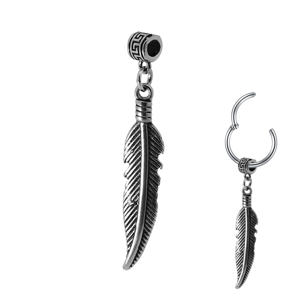 Steel 316L  Pendant with Feather 