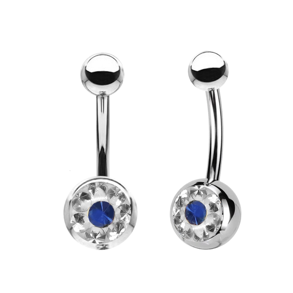 Steel 316L Belly Button Banana with Single Crystal Epoxy Covered Ball (5+8mm) - 14GA(1.6mm)