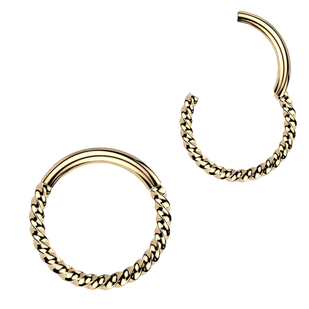 Steel 316L Gold Ti- PVD Coated Hinged Segment Ring Clicker with Twisted Design 
