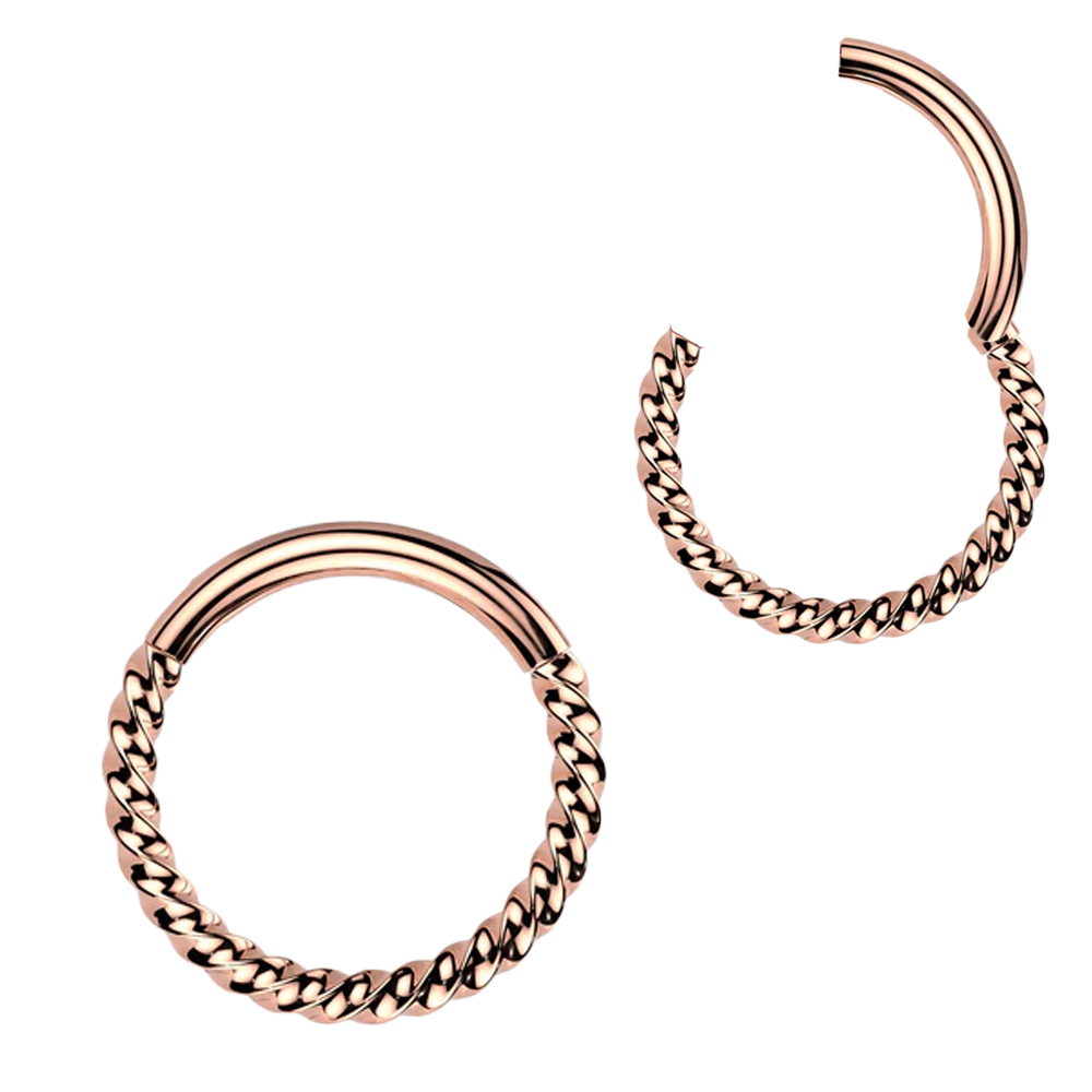 Steel 316L Rose Gold Ti-PVD Coated Hinged Segment Ring Clicker with Twisted Design