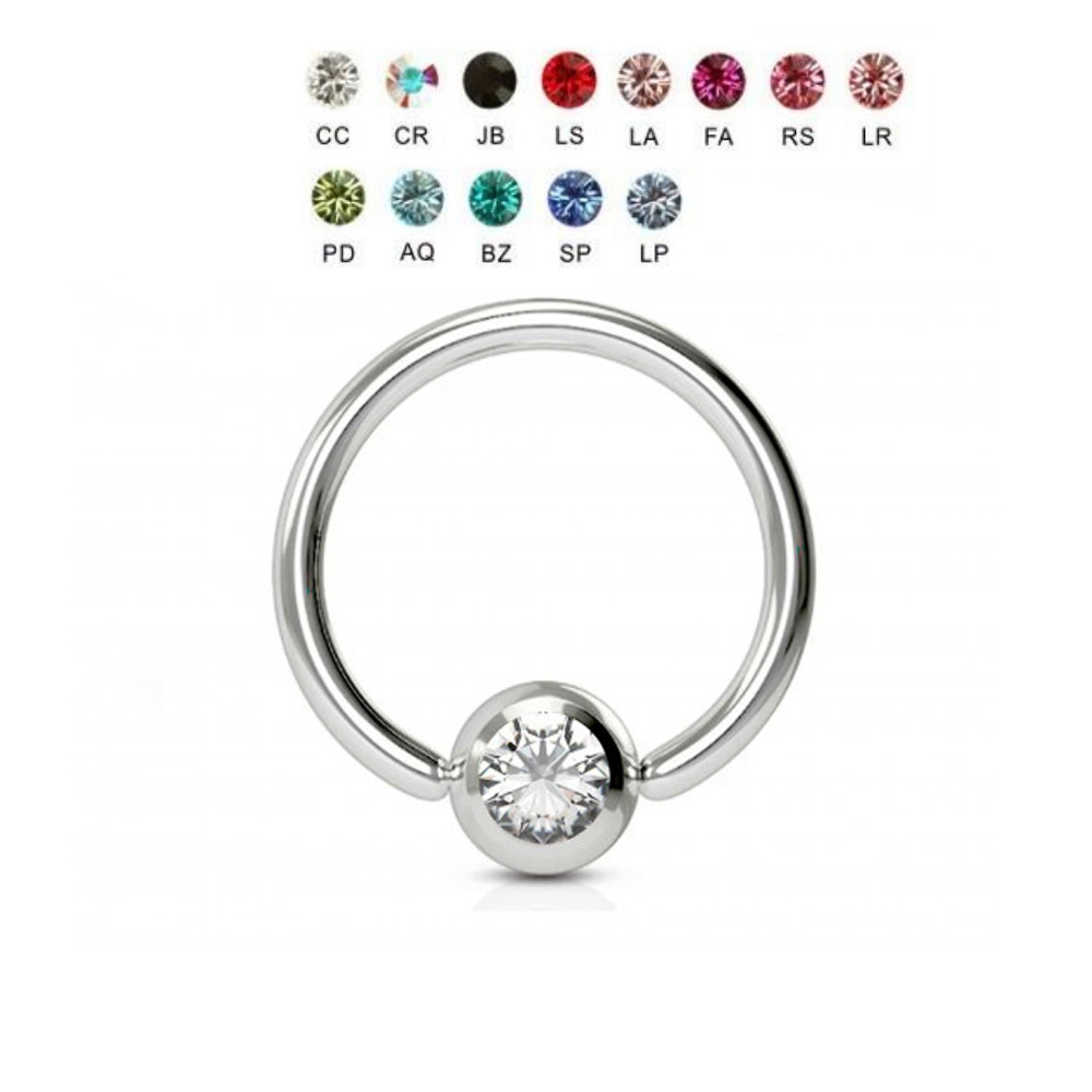 Steel 316L BCR with 5mm Crystal Clip-in Ball - 14GA(1.6mm)