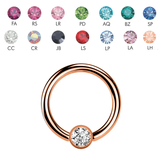Steel 316L Rose Gold PVD Titanium Coated BCR with 4mm Crystal Clip-in Ball 