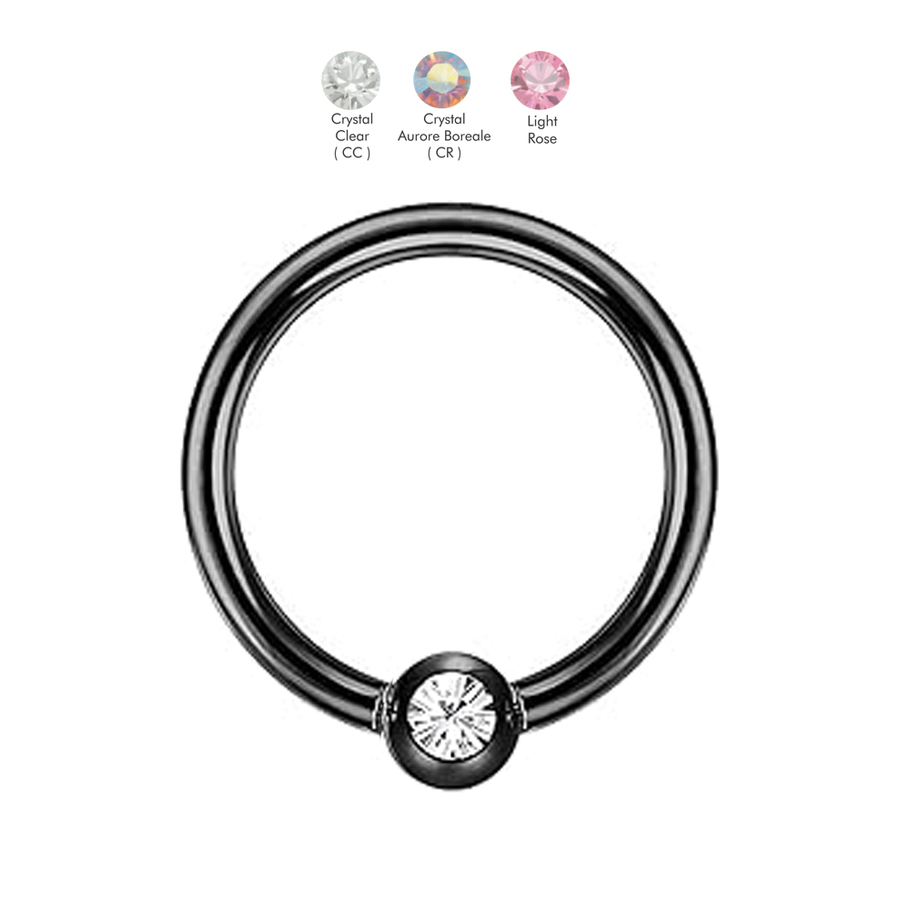 Steel 316L Black PVD Titanium Coated BCR with 5mm Crystal Clip-in Ball - 14GA(1.6mm)