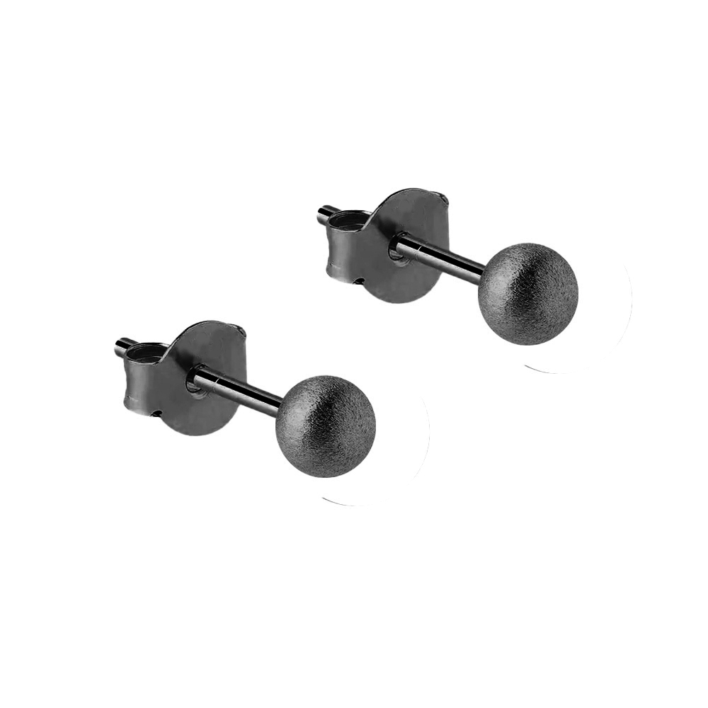  Steel 316L Black PVD Coated Ear Stud with Sandblasted Ball