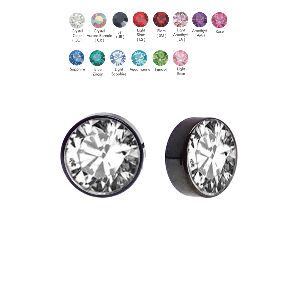 Steel 316L Black PVD Titanium Coated Clip-in Flat Ball with Setted Crystal  