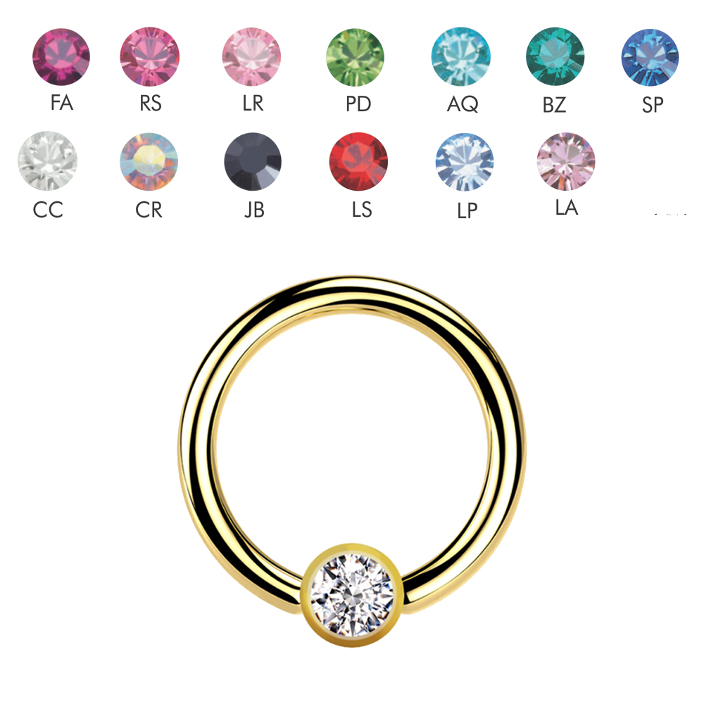 Steel 316L Gold PVD Titanium Coated BCR with 3mm Crystal Clip-in Ball  