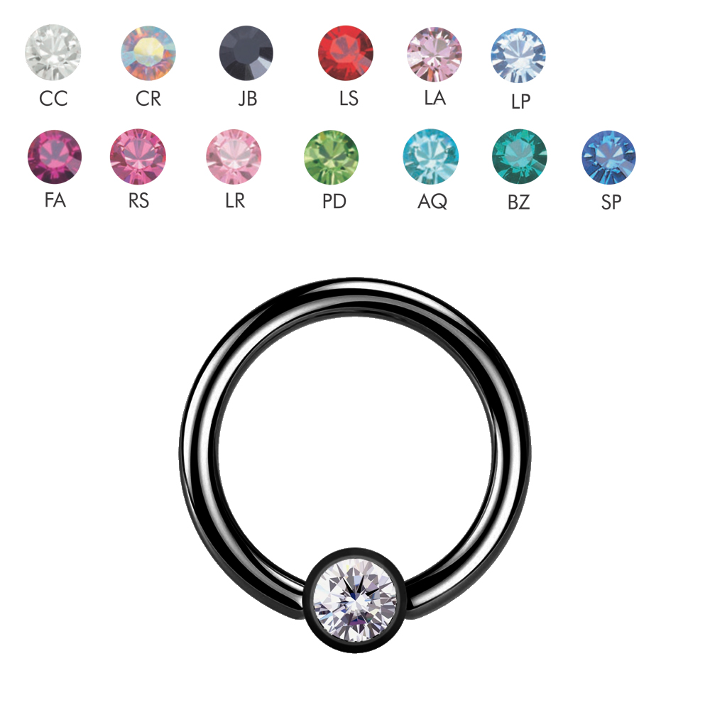 Steel 316L Black PVD Titanium Coated BCR with 3mm Crystal Clip-in Ball  