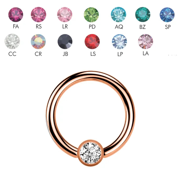 Steel 316L Rose Gold PVD Titanium Coated BCR with 3mm Crystal Clip-in Ball 