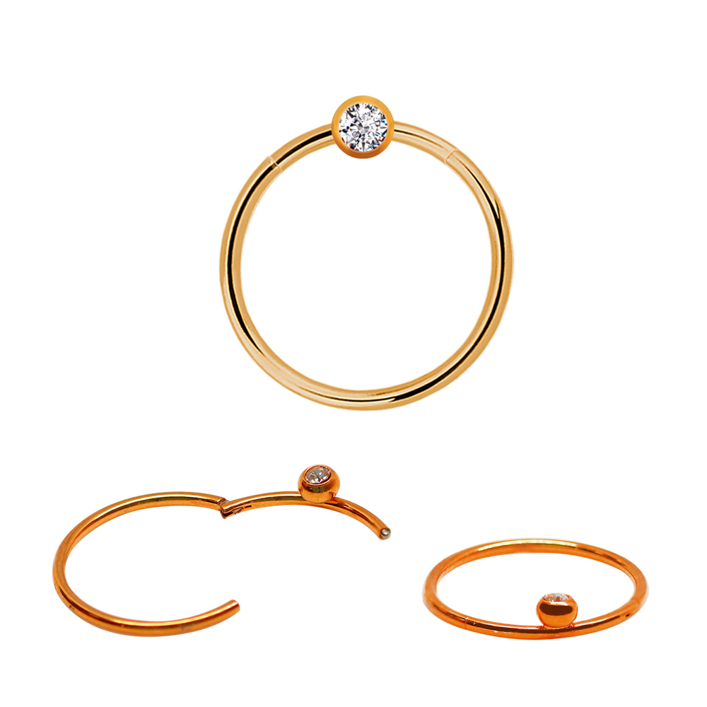 Steel 316L RoseGold PVD Coated Hinged Segment Rings with 3mm Crystal Ball 
