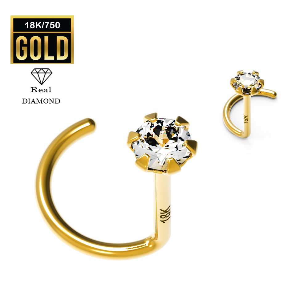 18K Real Gold Nose Spiral with Real Diamond (Prong Setting) - 23GA(0.6mm)