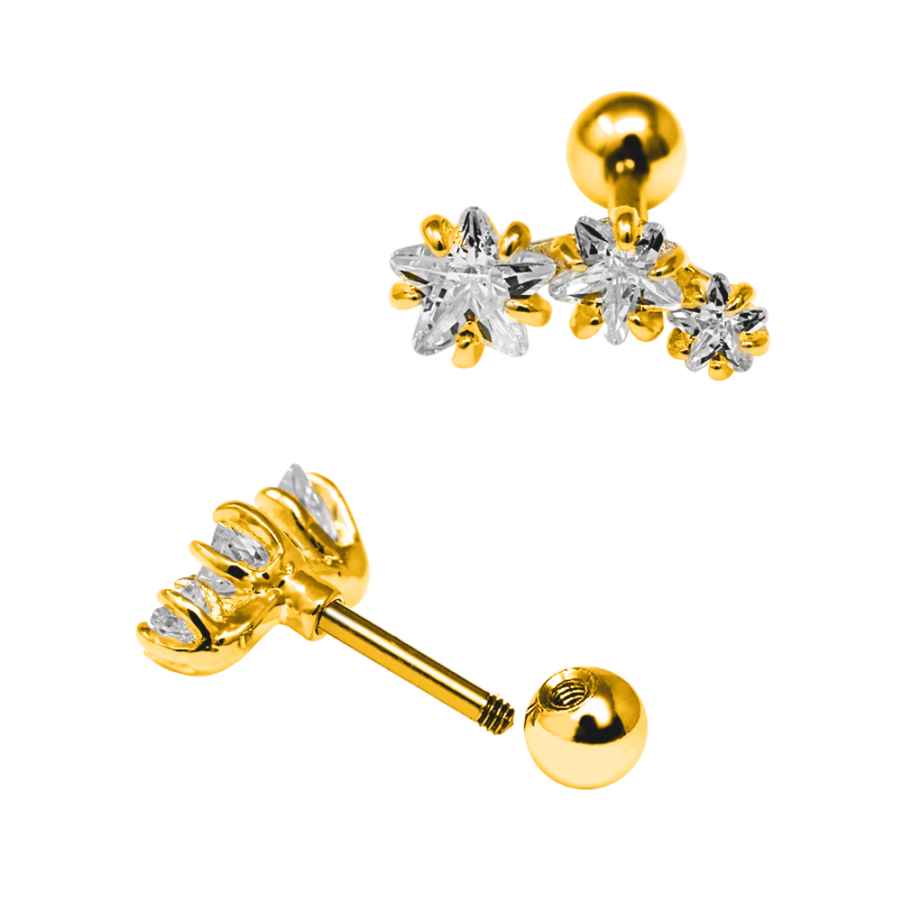 Steel 316L Barbell in Star Design with Crystals - CC Crystal Clear  
