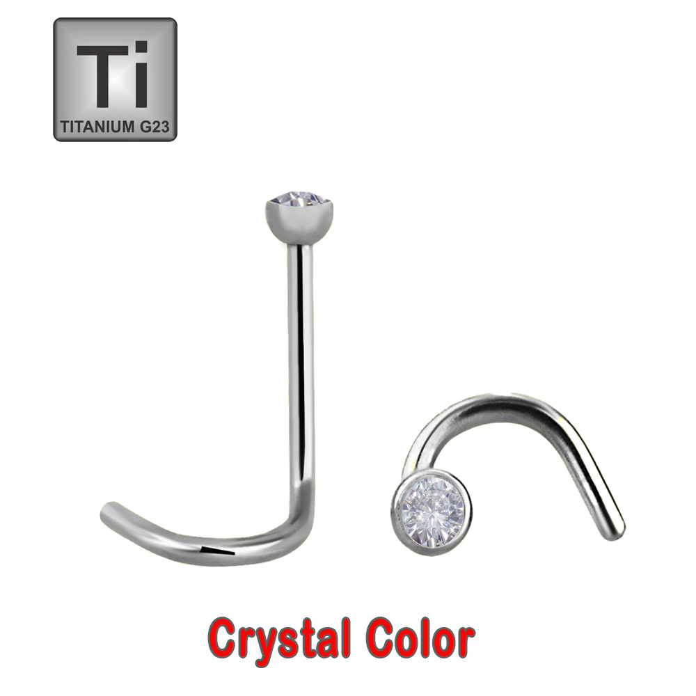 Titanium G23 Nose Spiral with 2mm Crystal - 20GA(0.8mm)
