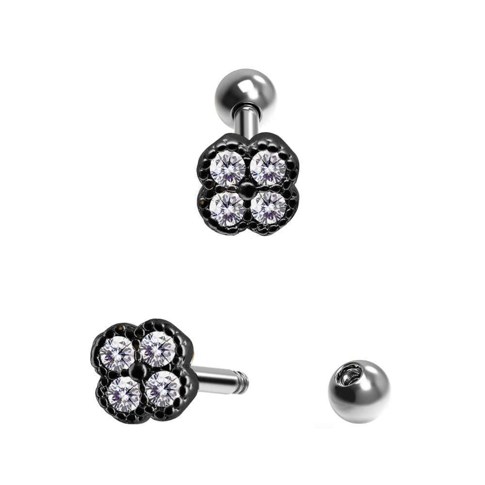 Steel 316L Barbell in Fashion Design with Crystals - CC Crystal Clear