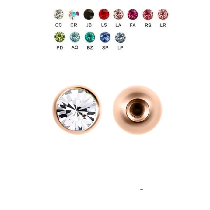 Steel 316L Rose Gold PVD Coated Setted Crystal Ball - 14GA(1.6mm)