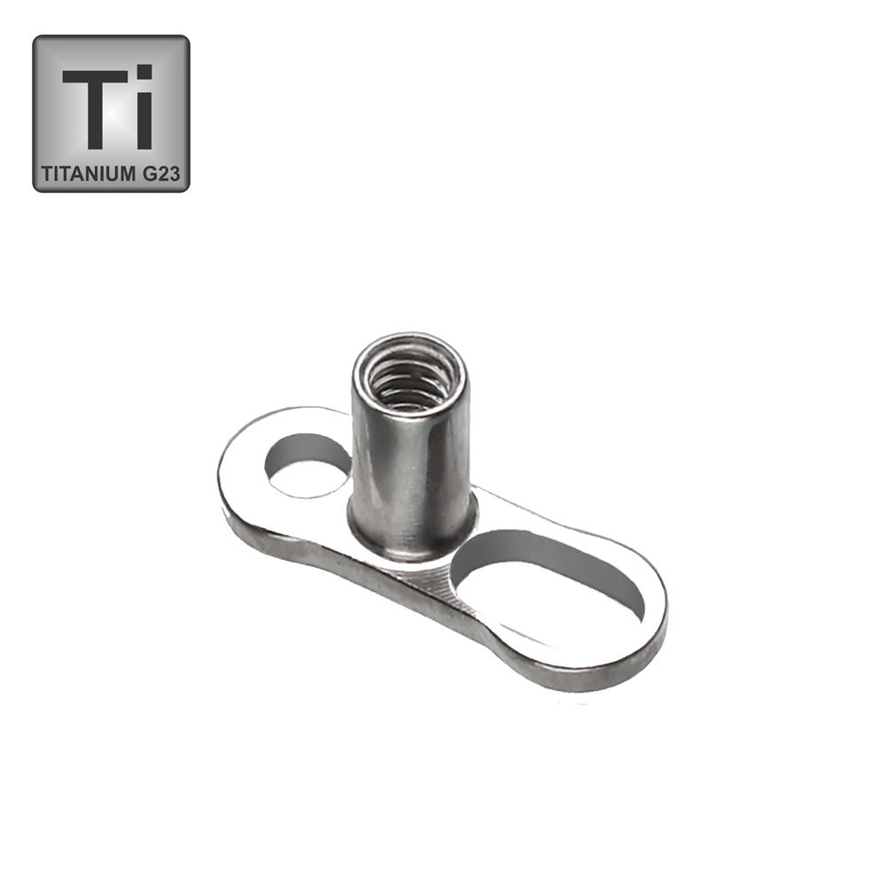 Titanium G23/ASTM F-136 Dermal Anchor Base Plate with Two Holes (Internally Screw 1.2mm) - Thickness 14GA(1.6mm)