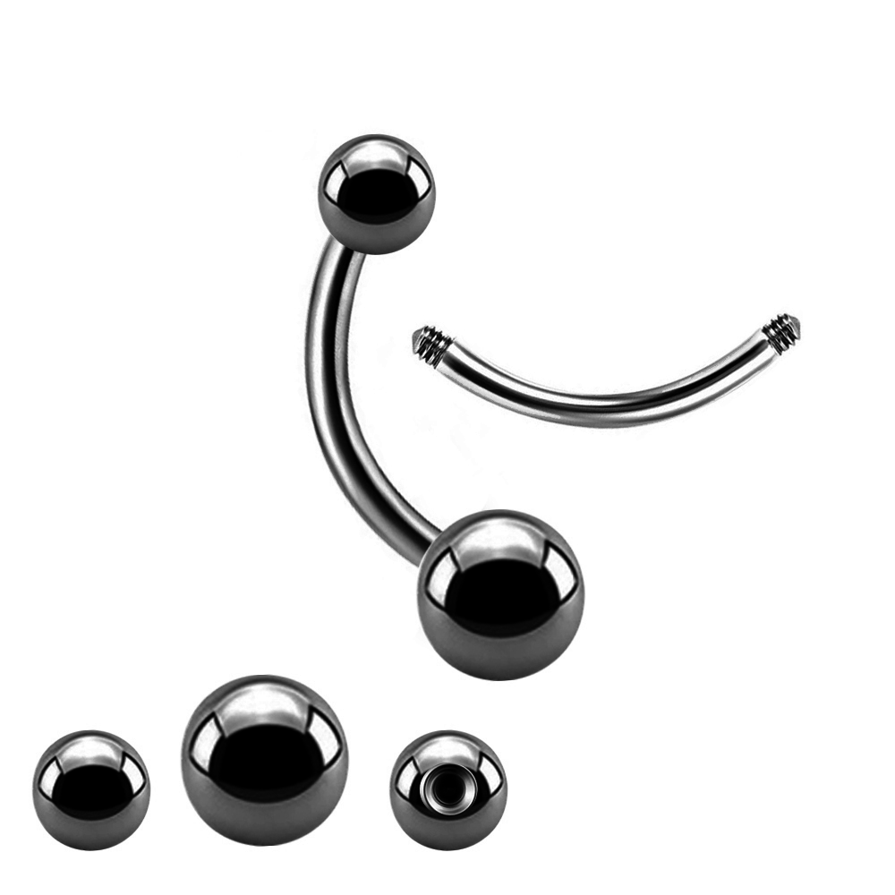 Steel 316L Black PVD Titanium coated Bananabell with Screwballs (5+8mm) - 14GA(1.6mm)  