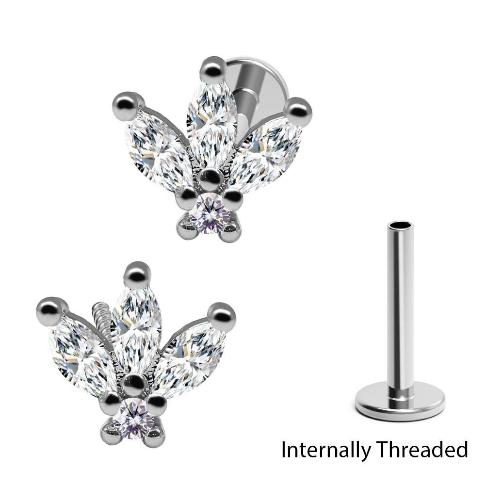 Steel 316L Internally Threaded Labret in Fashion Design with Crystal 