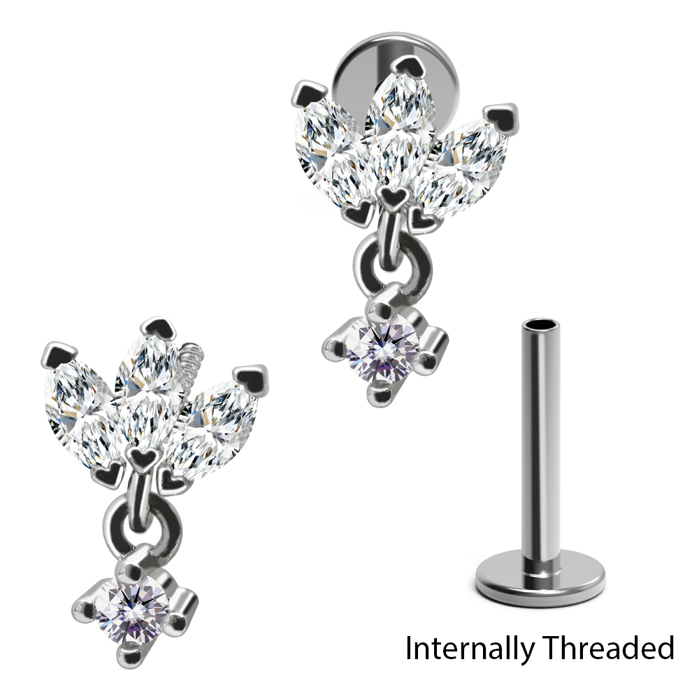 Steel 316L Internally Threaded Labret in Fashion Design with Crystal 
