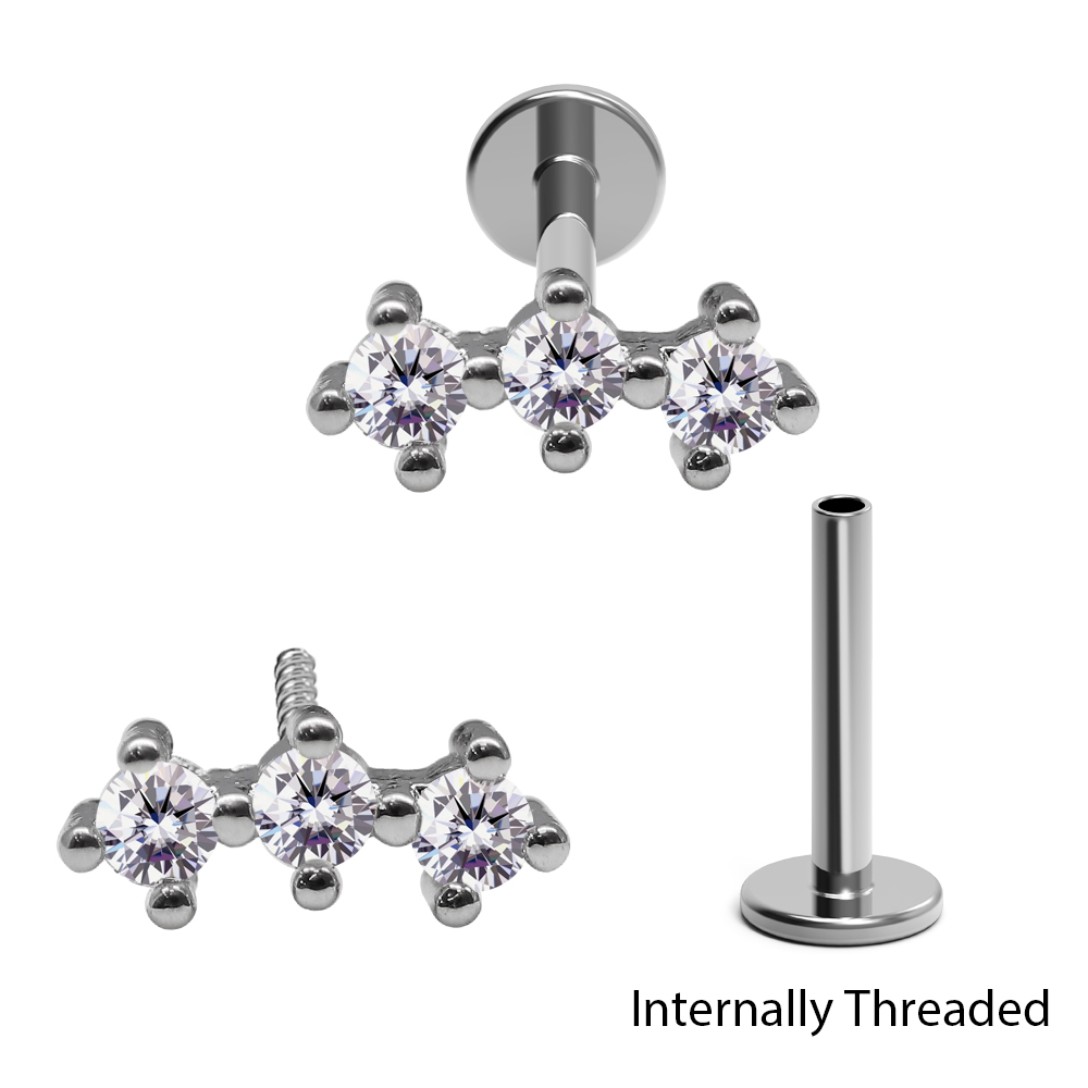 Steel 316L Internally Threaded Labret in Fashion Design with Crystal