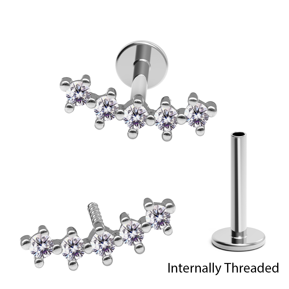 Steel 316L Internally Threaded Labret in Fashion Design with Crystal 