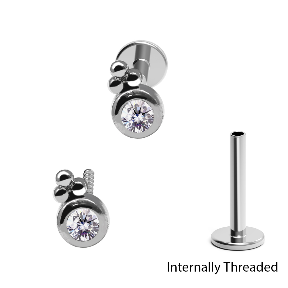Steel 316L Internally Threaded Labret in Fashion Design with Crystal